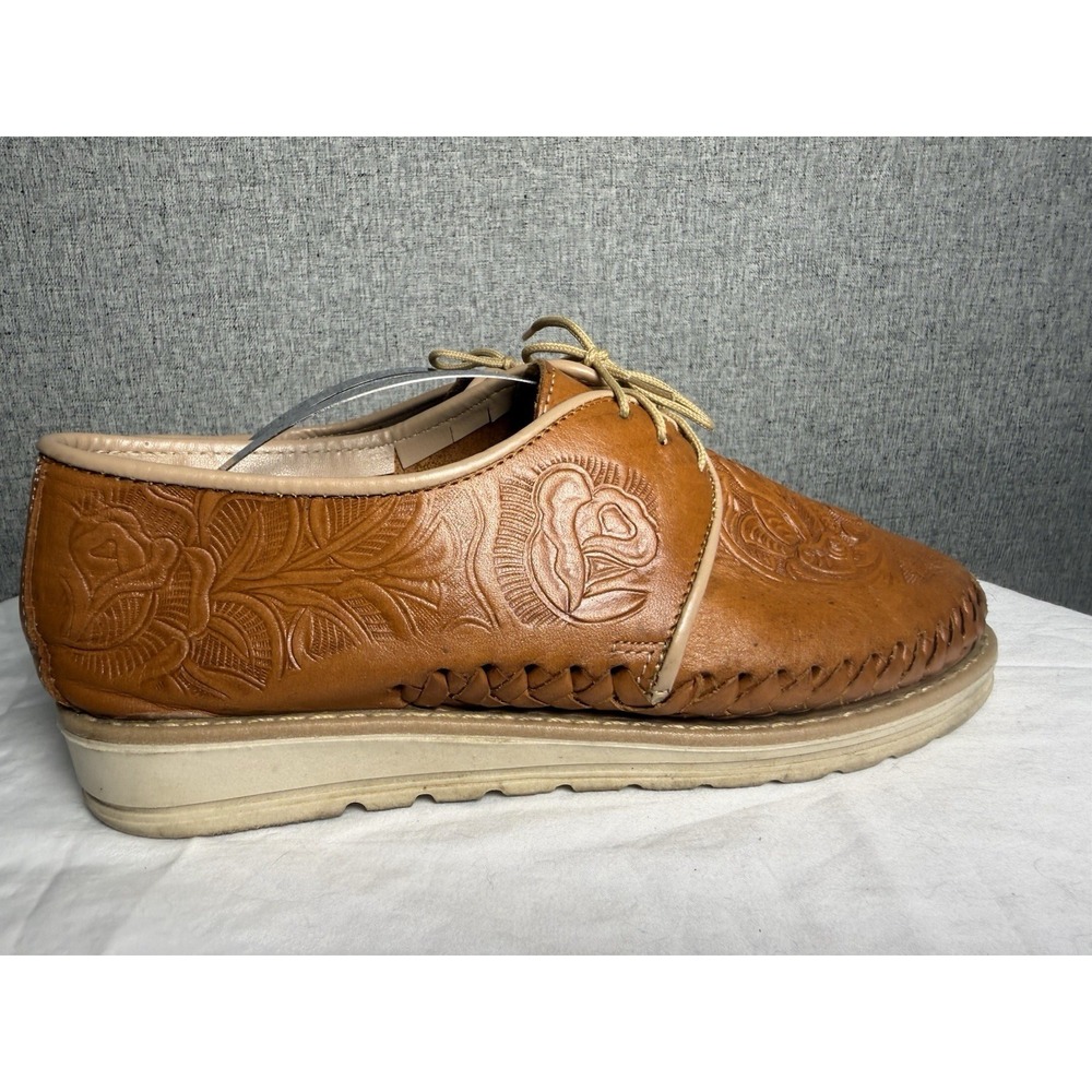 Dahlia Artesanal Floral Woven Embossed Brown Leather Loafer Derby Shoes Mexico 9